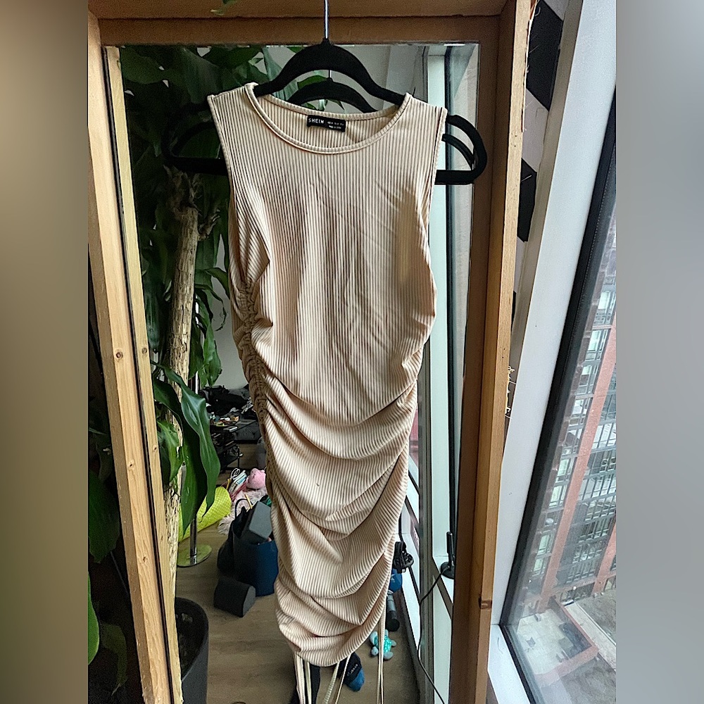 Ribbed Drawstring Side Dress - image 1